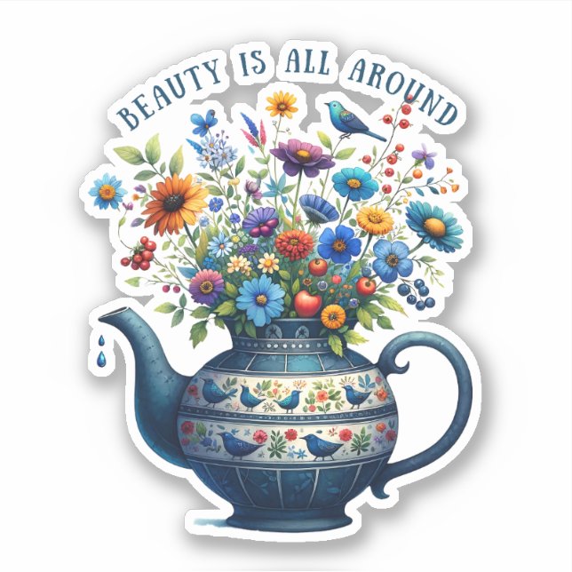 Sticker Vase d'art populaire Fleurs Beauté Partout (Devant)