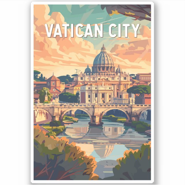 Sticker Vatican City Travel Art Vintage (Devant)