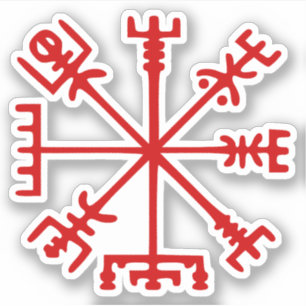 Sticker Vegvísir rouge sang (boussole de Viking)