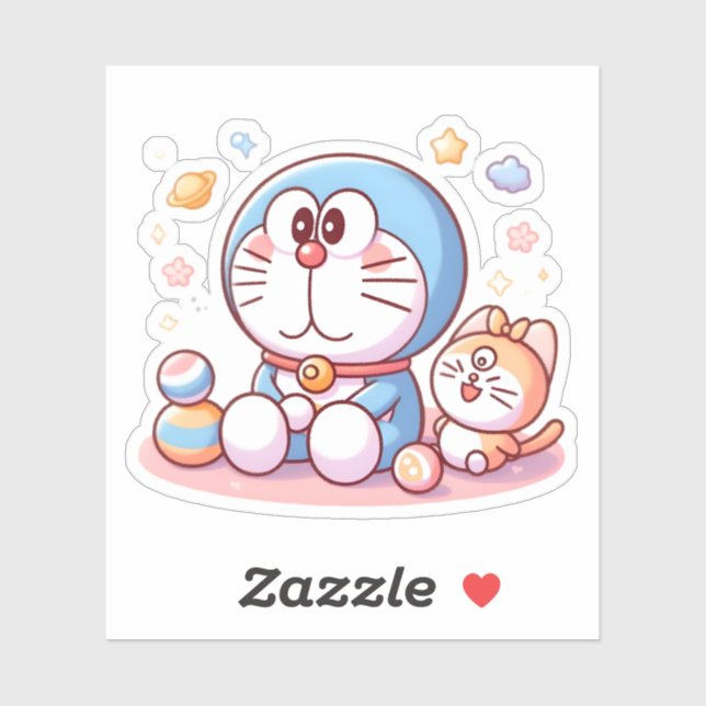 Sticker Venez Venez Chat Et Doraemon (Feuille)
