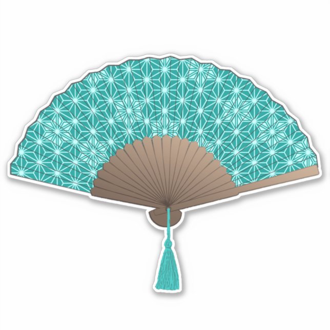 Sticker Ventilateur japonais en Asanoha motif, Turquoise (Devant)