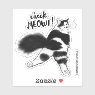 Sticker Vérifier Meowt - Drôle noir et blanc flot de chats
