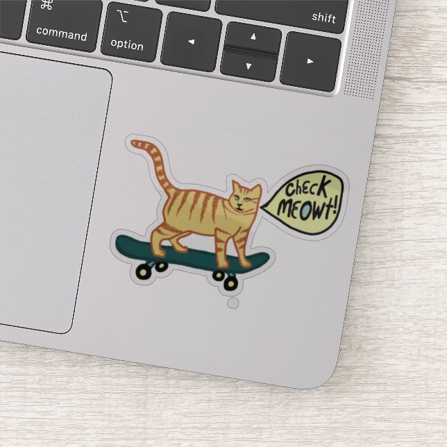 Sticker VÉRIFIEZ MEOWT ! Cute Skateboard Tabby Cat (Détail)