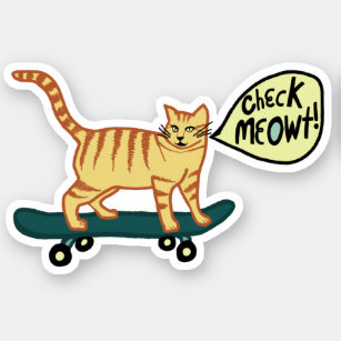 Sticker VÉRIFIEZ MEOWT ! Cute Skateboard Tabby Cat