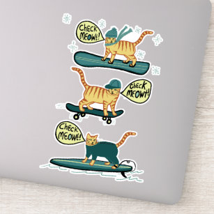 Sticker VÉRIFIEZ MEOWT ! Tabby Cat Skateboard Surf Snowboa
