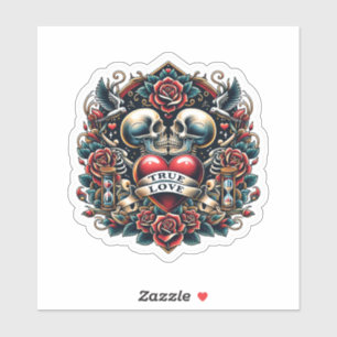 Sticker Véritable amour Skeleton Coeur Tatouage Look