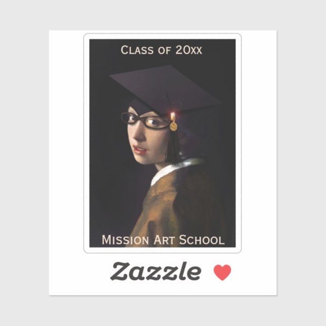 Sticker Vermeer Pearl Écouter Graduation Casquette (Feuille)