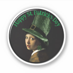 Sticker Vermeer Perle Boucle d'oreille Trèfle Saint-Patric