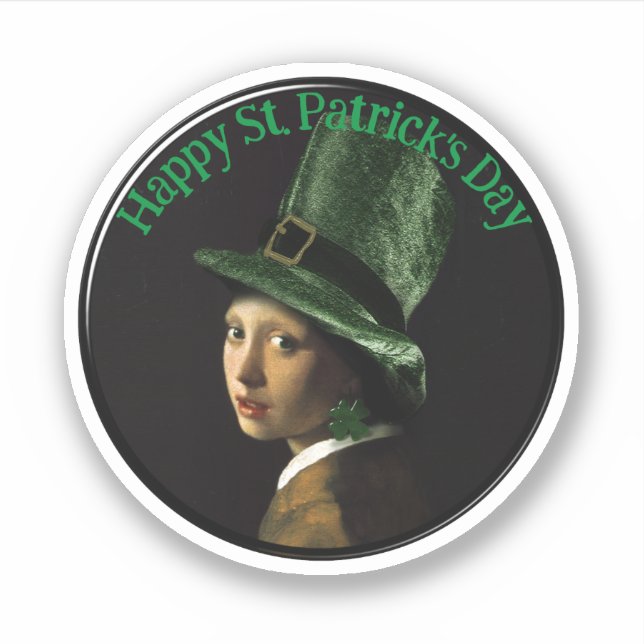 Sticker Vermeer Perle Boucle d'oreille Trèfle Saint-Patric (Devant)