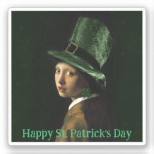 Sticker Vermeer Perle Boucle Trèfle Saint-Patrick