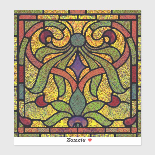 Sticker Verre de couleur victorienne en vert et or (Feuille)