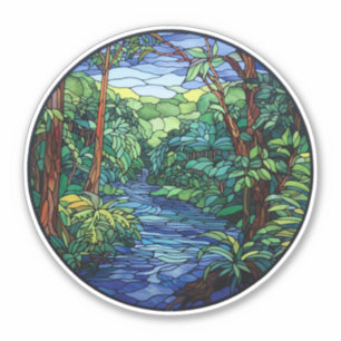 Sticker Verre tendu Jungle River Vinyl Decal rond