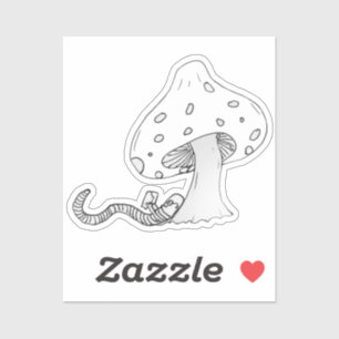 Sticker Vers de livre sous un champignon