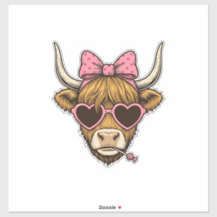 Sticker Vêtement Rétro Lunettes Cœur Vache Highland Mignon