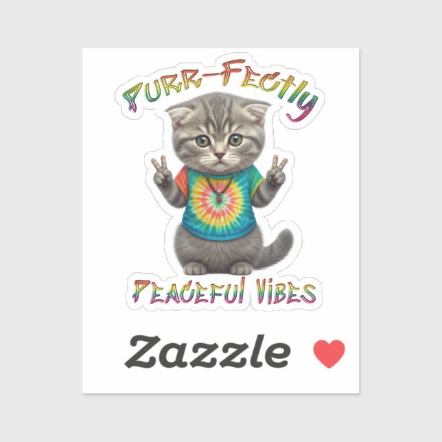 Sticker Vibes de chaton bohème hippie paisible  (Feuille)