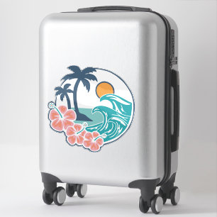 Sticker Vibes d'été Plage au coucher du soleil, Été rétro