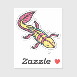 Sticker Vibrant axolotl rose plat jaune et turquoise