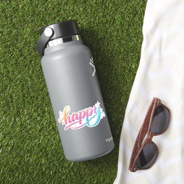 Sticker Vibrant Pastel Gradient HAPPY Typography - Modern  (HydroFlask Insitu)