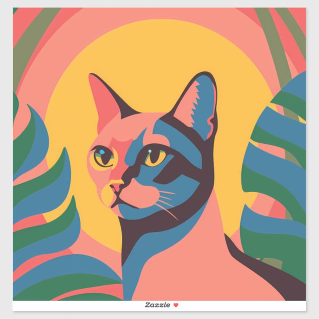 Sticker Vibrant Pop Art Cat Portrait (Feuille)