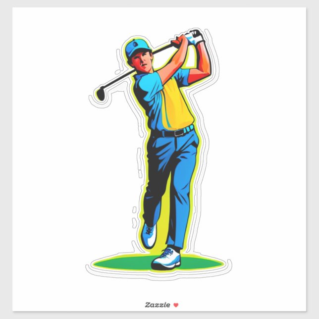 Sticker Vibrant Pop-Art Golfer Swinging a Driver on Green (Feuille)