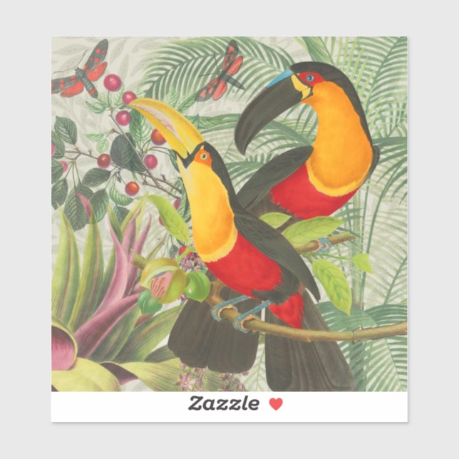 Sticker Vibrant Tropical Toucan Birds Art Exotic Jungle (Feuille)