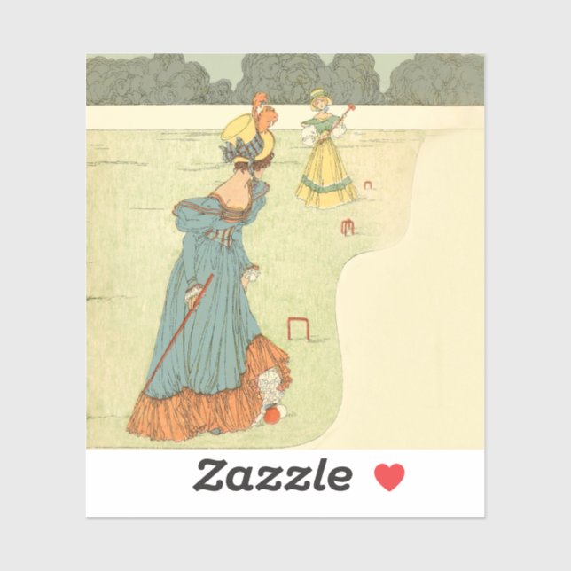 Sticker Victorian Ladies Croquet Vintage Garden Party (Feuille)