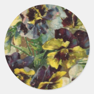 Sticker victorien Pansies   Jaune violet