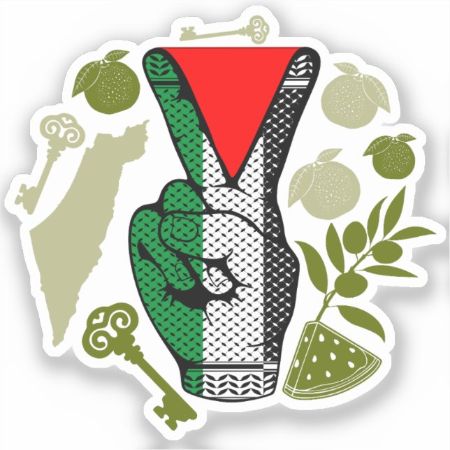 Sticker Victory Sign Hand Resistance Red Triangle Symbol (Recto)