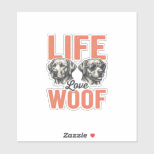 Sticker Vie Amour Chien Woof Graphisme Rétro_1