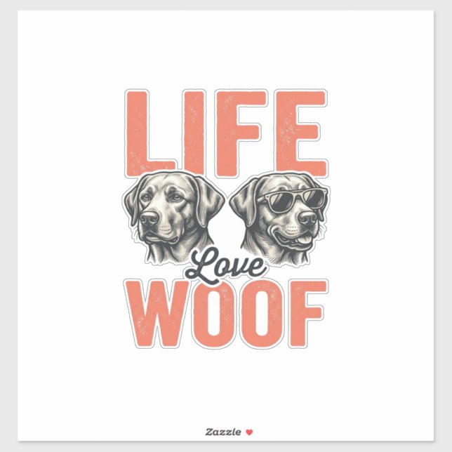 Sticker Vie Amour Woof Chien Graphisme Rétro_1 (Feuille)