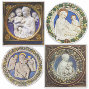 STICKER VIERGE, ENFANT ET ANGELS, NATIVITÉ NOËL ROND