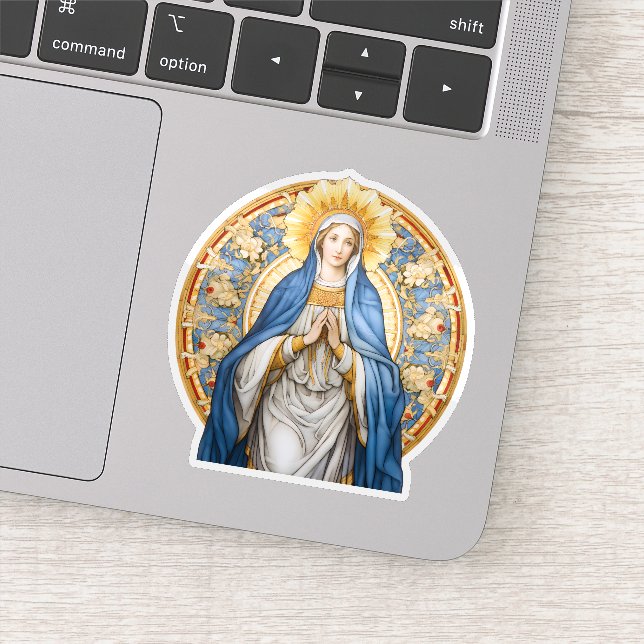 Sticker Vierge Marie avec un cercle de fleurs vinyle (Détail)
