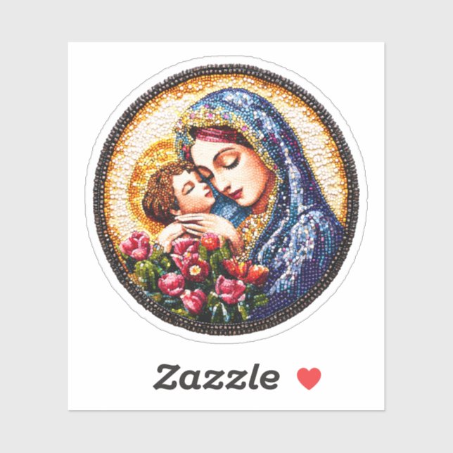 Sticker Vierge Marie et Enfant Jésus vinyle (Feuille)