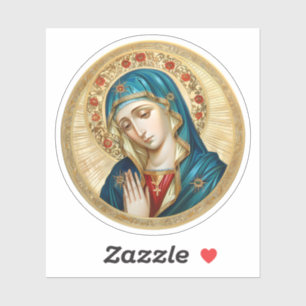 Sticker Vierge Marie priant avec un cercle de fleurs rouge
