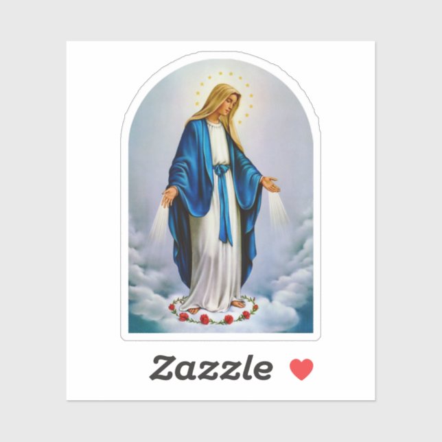 Sticker Vierge Marie sur des nuages et un cercle de roses  (Feuille)