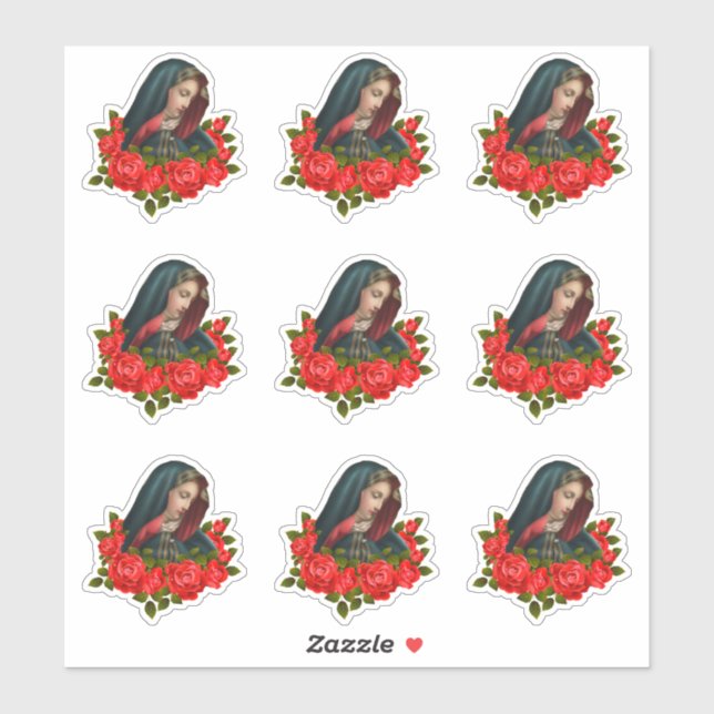 Sticker Vierge Marie triste Mère Rouge Roses (Feuille)