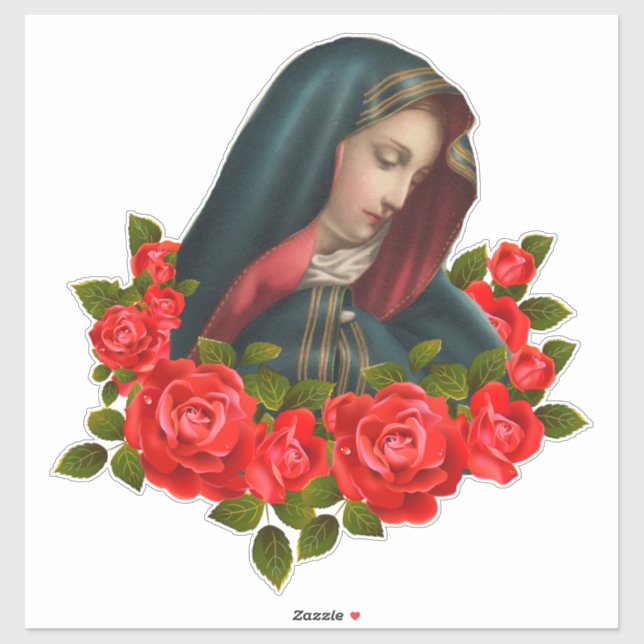 Sticker Vierge Marie triste Mère Rouge Roses (Feuille)