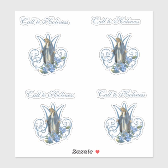 Sticker Vierge religieuse Marie Dame de grâce Fleurs bleue (Feuille)