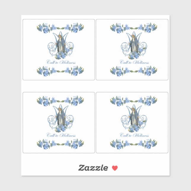 Sticker Vierge religieuse Marie Dame de grâce Fleurs bleue (Feuille)