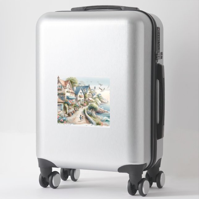 Sticker Village de cottage côtier pastel Évasion (Sur valise)