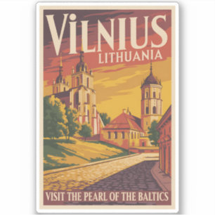 Sticker Vilnius Lituanie Illustration Voyage Art Vintage