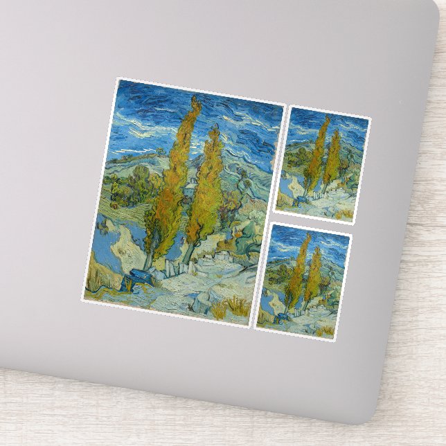 Sticker Vincent Van Gogh, deux peupliers dans les Alpilles (Détail)