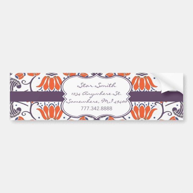 Sticker vintage à fleurs orange et violet (Devant)