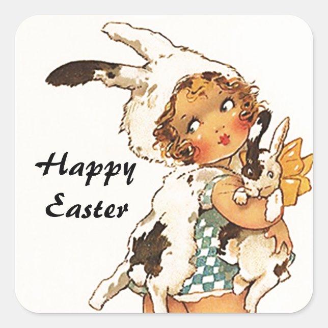 Sticker Vintage Antique Cute Bunny de Pâques (Devant)