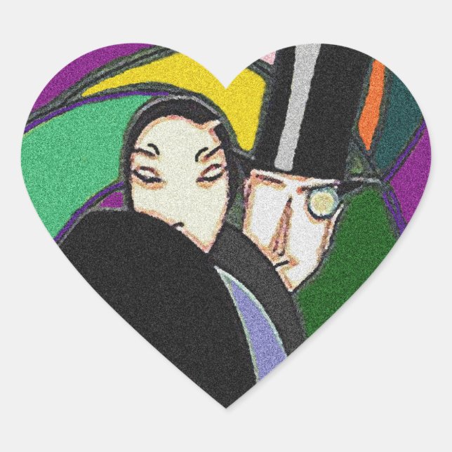 Sticker Vintage Art Déco Couple dans Love Heart (Devant)