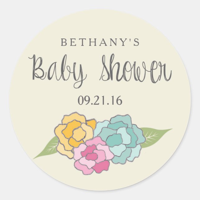 Sticker vintage Baby shower Floral Étiquettes (Devant)