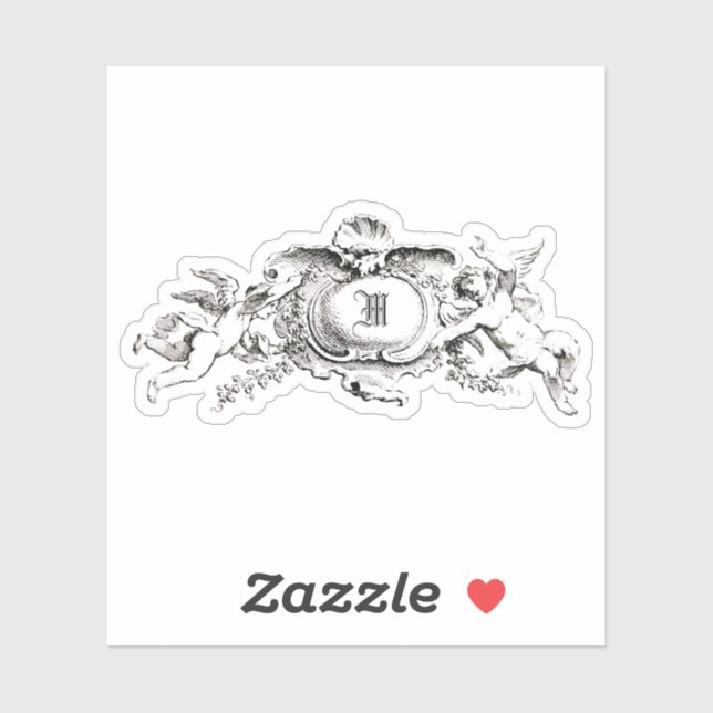 Sticker Vintage Baroque Rococo Cherubs Monogram Modèle (Feuille)