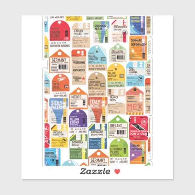 Sticker Vintage billet de voyage motif. (Feuille)
