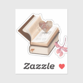 Sticker  Vintage Book Aesthetic with Heart Map & Botanical