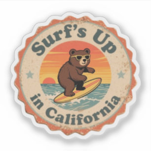 Sticker Vintage California Surf's Up Ours d'eau Californie